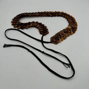 Betty belts multi wood and woven tan brown black womans size Large